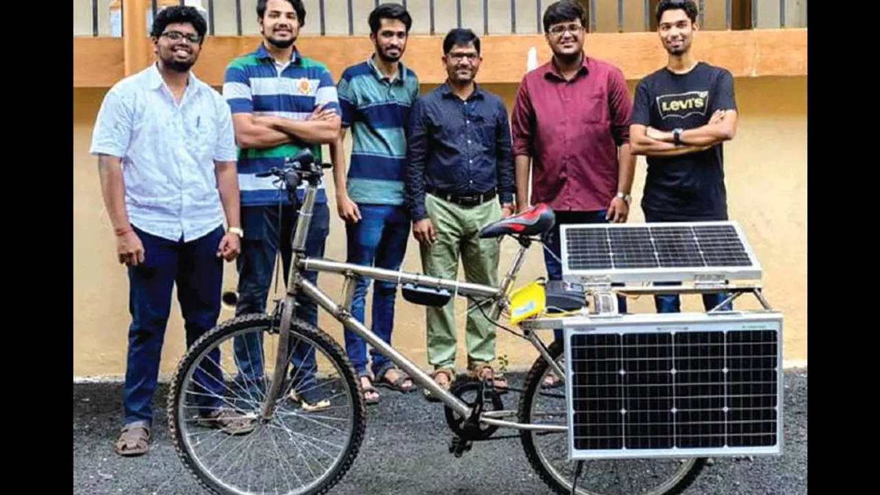 Five engineering students in Goa build solar powered e cycle Goa News Times of India