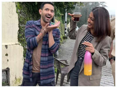 Radhika Apte shares a BTS picture with Vikrant Massey as they get 'high on coffee' on the sets