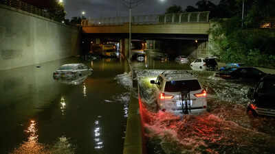 Flooding in New York City. The picture on the left is Central