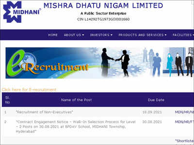 MIDHANI Recruitment 2021: Apply online for 64 SOT, JOT, Junior Assistant and other posts