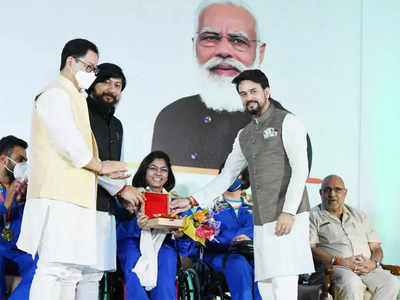Sports Minister Anurag Thakur felicitates triumphant Paralympians