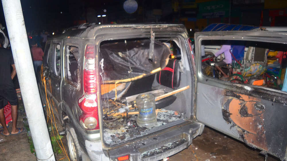 Photos from Agartala: CPM offices vandalised, vehicles set on fire