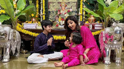 Ganesh Chathurthi 2021: Shilpa Shetty shares a happy family photo without husband Raj Kundra