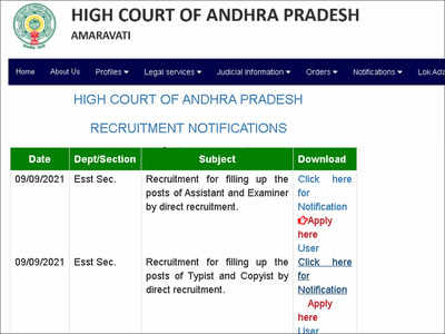 AP High Court Recruitment 2021: Apply online for 174 Typist, Copyist Assistant and Examiner posts