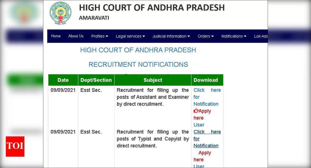 AP High Court Recruitment 2021 Apply online for 174 Typist, Copyist