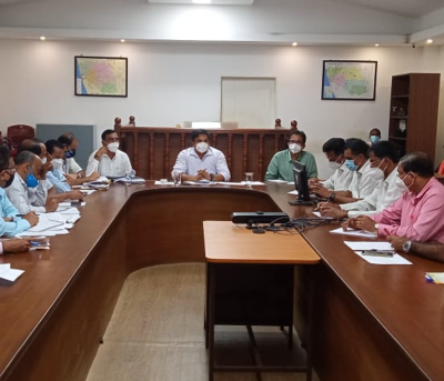 Dakshina Kannada deputy commissioner K V Rajendra chaired an official meeting in Mangaluru on Monday.