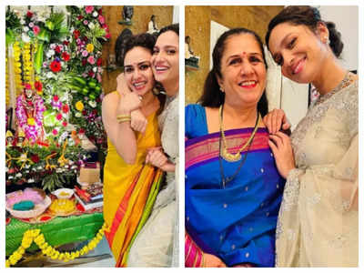 Amruta Khanvilkar and her mom visit Ankita Lokhande's home for 'Gauri darshan' - see pics