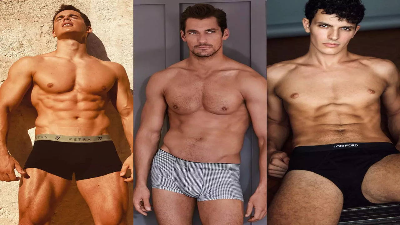 Men with Different Body Shape Types. Males in Underwear, Rectangle