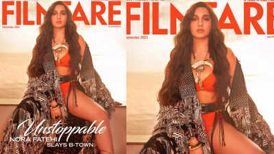Nora Fatehi says 'Came to slay...' as she stuns in a beautiful pair of red bikini for Filmfare's latest edition