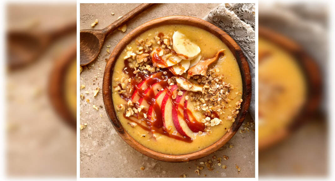 Apple Peanut Butter Bowl Recipe: How to Make Apple Peanut Butter Bowl Recipe | Homemade Apple Peanut
