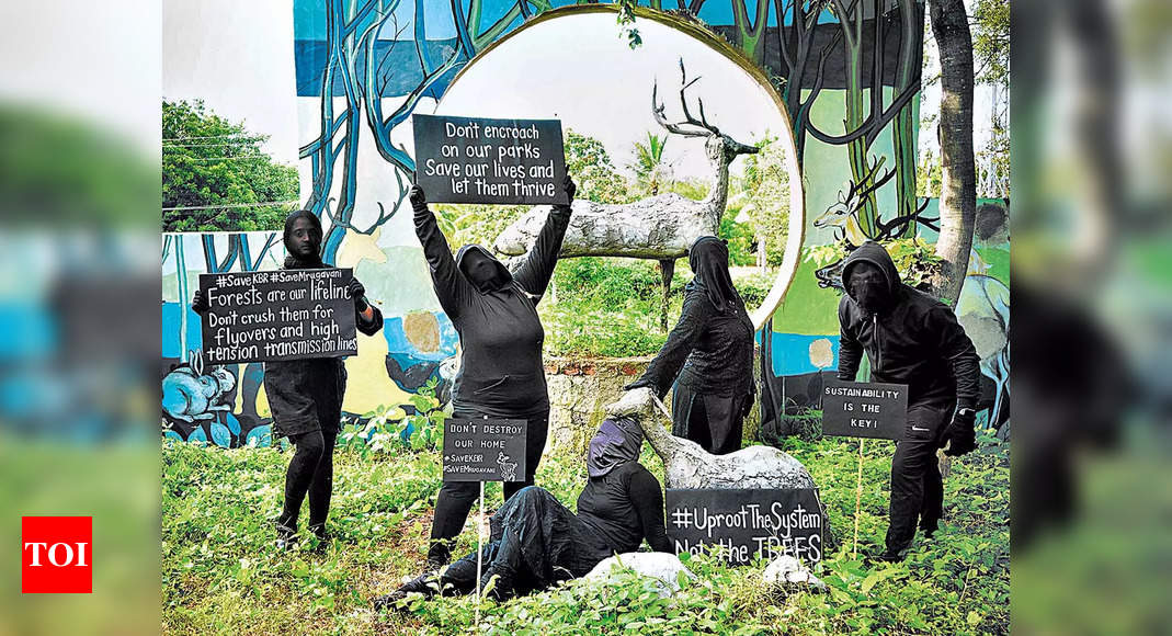 City activists dress in all-black clothes to depict their lungs turning black due to lack of green spaces