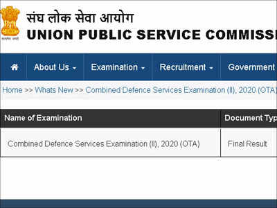 UPSC CDS Final Result 2020 released, check here