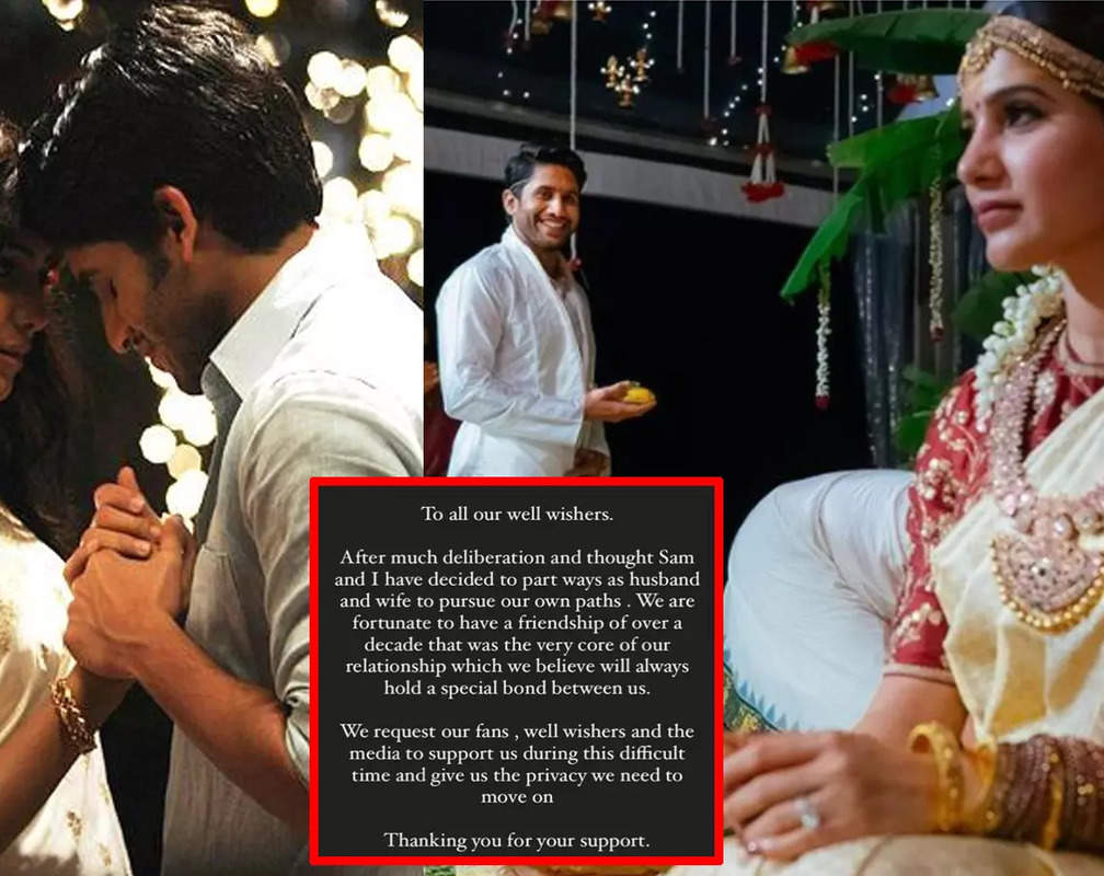 
Samantha Akkineni and Naga Chaitanya announce divorce ahead of their wedding anniversary: Chay and I have decided to part ways as husband and wife to pursue our own paths
