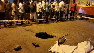 Portion of road caves in Maharashtra's Thane