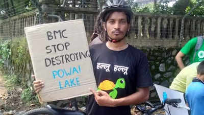 Mumbai: Nature lovers protest at Powai Lake as cycle track construction work restarts