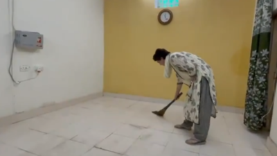 In detention, Priyanka Gandhi sweeps guest house floor in Sitapur