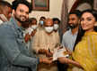 
Suraj Gowda and Dhanya Ramkumar give first ticket of Ninna Sanihake to CM Basavaraj Bommai
