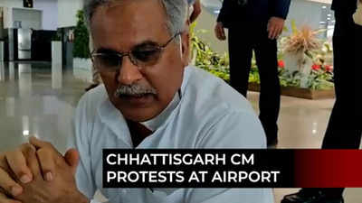 Lakhimpur Kheri violence: Chhattisgarh CM Bhupesh Baghel sits on dharna at Lucknow airport