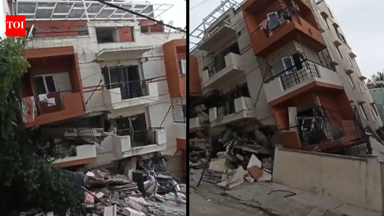 Photos: Building in east Bengaluru leans, collapses