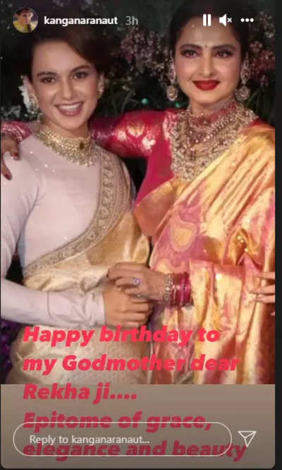 Kangana Ranaut wishes Rekha on her birthday; calls the evergreen diva her 'God mother'