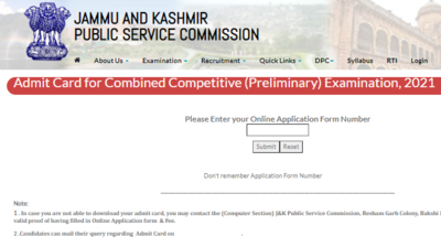 JKPSC Combined Competitive Exam 2021 prelims admit card released at jkpsc.nic.in