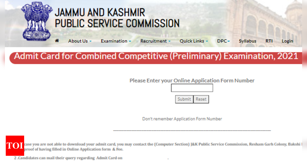 JKPSC Combined Competitive Exam 2021 Prelims Admit Card Released At ...