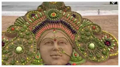 Artist makes sand art of Goddess Durga using 12 types of vegetables