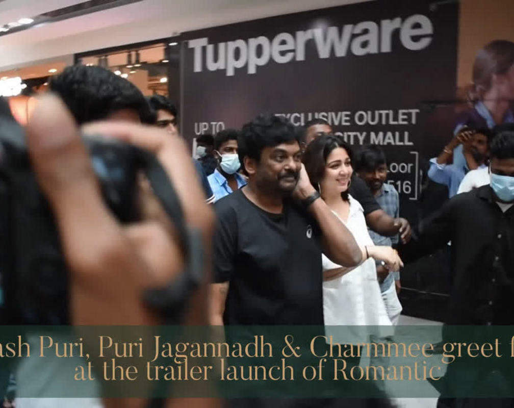 
Fans greet Akash Puri, Puri Jaganadh and Charmme at the release of Romantic trailer
