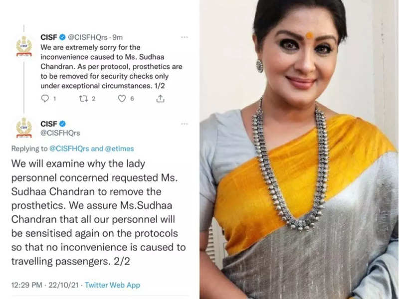 CISF apologises to Sudhaa Chandran after she was stopped at the airport for her prosthetic limb