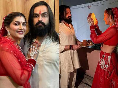 Bigg Boss fame Sapna Choudhary celebrates Karwa Chauth with husband Veer Sahu; take a look at their pics