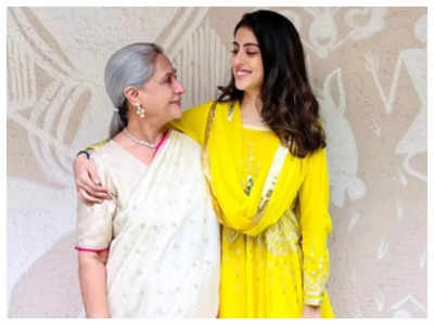 Navya Naveli Nanda poses for a happy picture with nani Jaya Bachchan