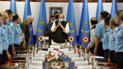 Defence minister Rajnath Singh addresses IAF commanders' security meet