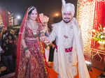 Candid pictures from actress Anshul Chauhan and Ateet Singh's star-studded wedding festivities