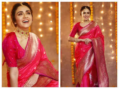 Amruta Khanvilkar looks breathtakingly beautiful in this exquisite pink saree; See pic