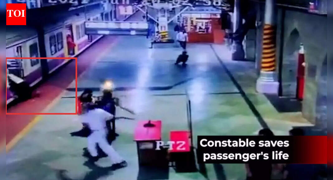 On cam: Female RPF constable saves woman who slips from moving train at ...