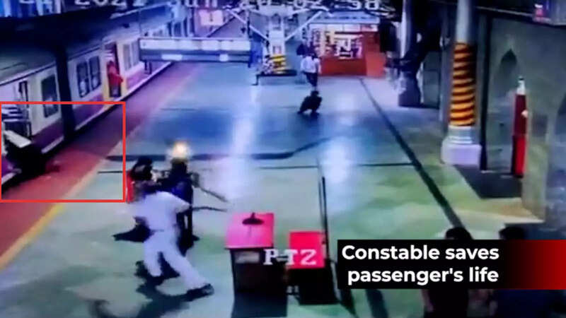 On cam: Female RPF constable saves woman who slips from moving train at ...