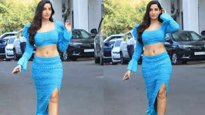 Too hot to handle! Nora Fatehi slays it in a body-hugging blue co-ord set flaunting her super toned midriff
