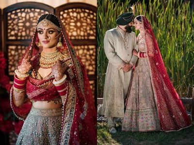 This bride wore an olive-grey lehenga for her Anandkaraj