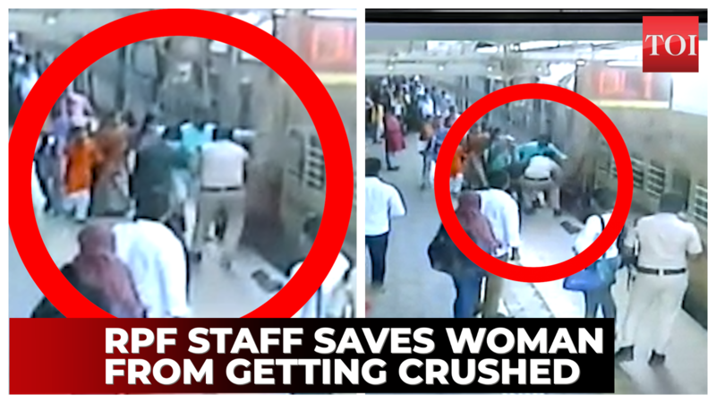 On cam: RPF constable saves woman after she slips from a moving train ...