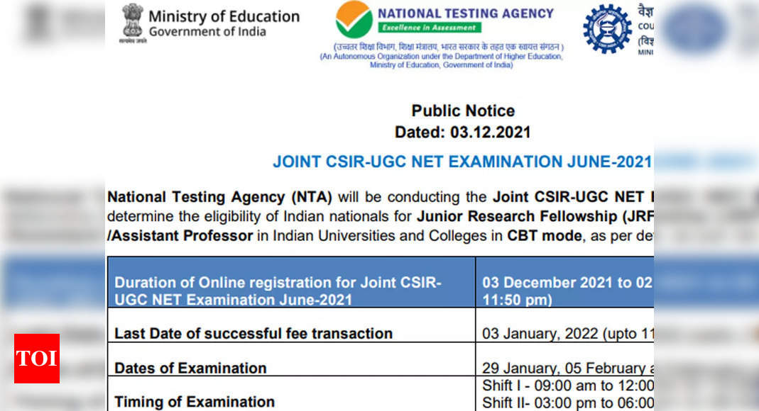 Joint CSIR-UGC NET Juni 2021: Proses aplikasi Joint CSIR-UGC NET Juni 2021 dimulai, ujian pada 29 Jan, dan 5 & 6 Feb