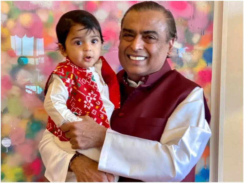 Mukesh Ambani with grandson Prithvi Akash Ambani 
