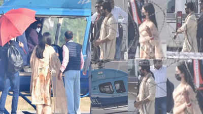 Vicky Kaushal-Katrina Kaif's wedding: Newlyweds get spotted leaving in helicopter for Jaipur airport