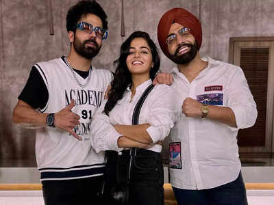The three Punjabi musketeers of ‘83’ Ammy Virk, Harrdy Sandhu, and Wamiqa Gabbi pose for a smiling picture