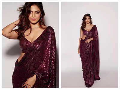 Pink Champagne Floral Sequin Hand Embroidered Saree – Talking Threads