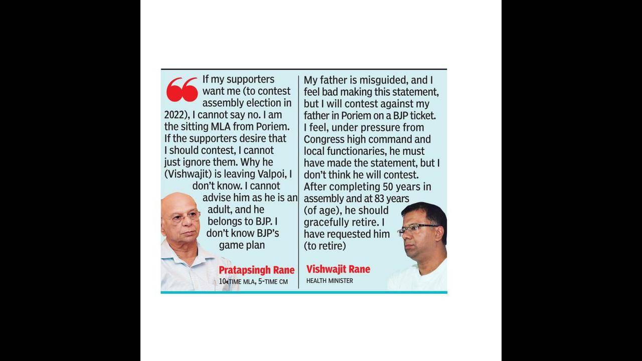 Separated by parties, Vishwajit Rane prepares to take on father in Poriem |  Goa News - Times of India