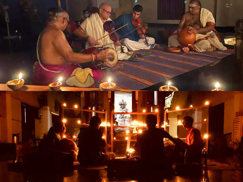 Sans sound system and stage lights, these Carnatic musicians perform by