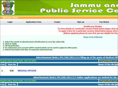 JKPSC Medical Officer Recruitment 2021: Apply online for 708 posts at jkpsc.nic.in