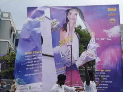 Sunny Leone's poster and banner shredded in Pondicherry days ahead of her performance