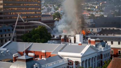 Huge fire brings down roof at South Africa parliament