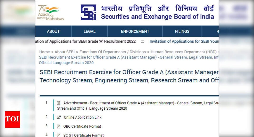 SEBI Grade A Recruitment 2022: Apply online for 120 vacancies